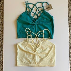 Buckle brand Teal & Cream stretchy strappy crop top XS